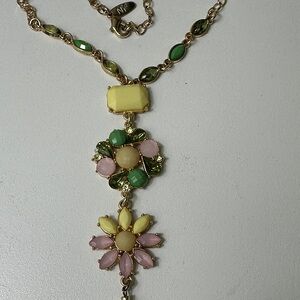 New York and company Floral Multi-Stone tassel Necklace in Yellow, Green & Pink